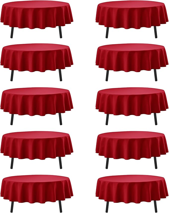 10-Pack Red Round Tablecloths, 70 Inches, Stain-Resistant Polyester for 3-4 Ft Round Tables - Washable Table Covers for Weddings, Banquets, Birthday Parties, Events