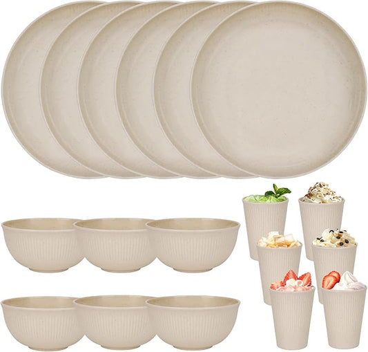 Unbreakable Dinnerware Sets for 6 People,18pcs Camping Plates and Bowls Set, Reusable Picnic Set plastic Plates, Cups, Bowls for Children, Adult, Party, Home