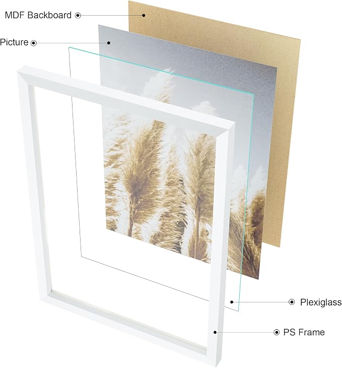 ArtbyHannah Gallery Wall Frame Set, 8 Pack Picture Frames Collage Wall Decor with Neutral Pampas Grass Art for Living Room, Assorted Size Including 11"x14", 8"x10", 5"x7"(White Frame)