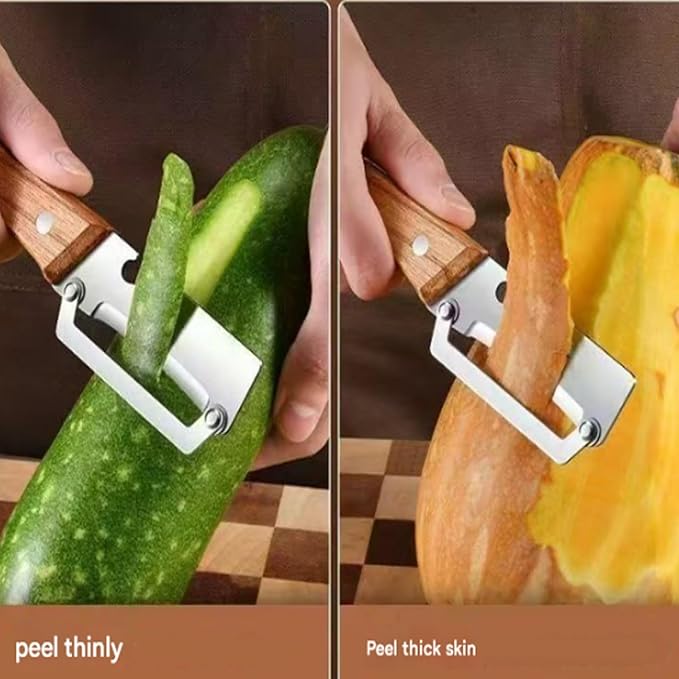 2.5 mm Micro Drag Peeler, Kitchen Multi-Function Heavy-Duty Steel Peeler, Multifunctional Fruit and Vegetable Peeler, 2-in-1 Peeler Tool with Wooden Handle, Smooth Peeling for Potato & Carrot (4PCS)