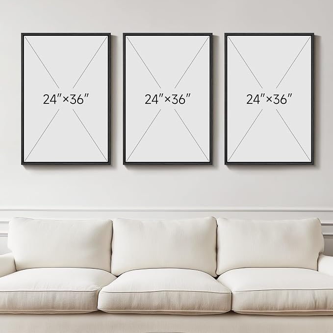 Large Framed Black and White Abstract Wall Art for Living Room, Set of 3 Modern Canvas Prints Paintings Artwork for Walls -Minimalist Pictures for Hallway, Bedroom, Office Wall Decor 24x36 In