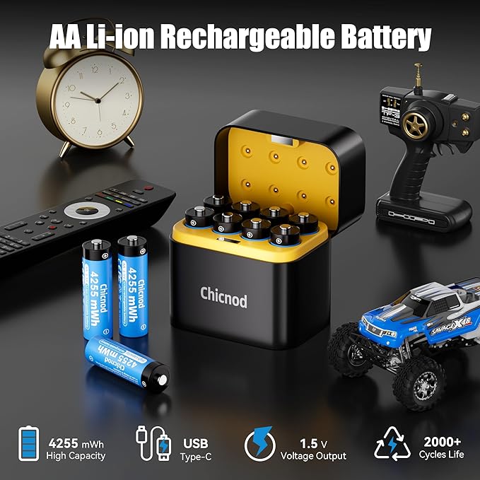 Rechargeable AA Lithium Batteries with Fast USB-C Charger, 8-Pack 4255 mWh 1.5V Constant Voltage for Blink Outdoor Camera, Xbox Controller, Flashlights – 2000+ Cycles