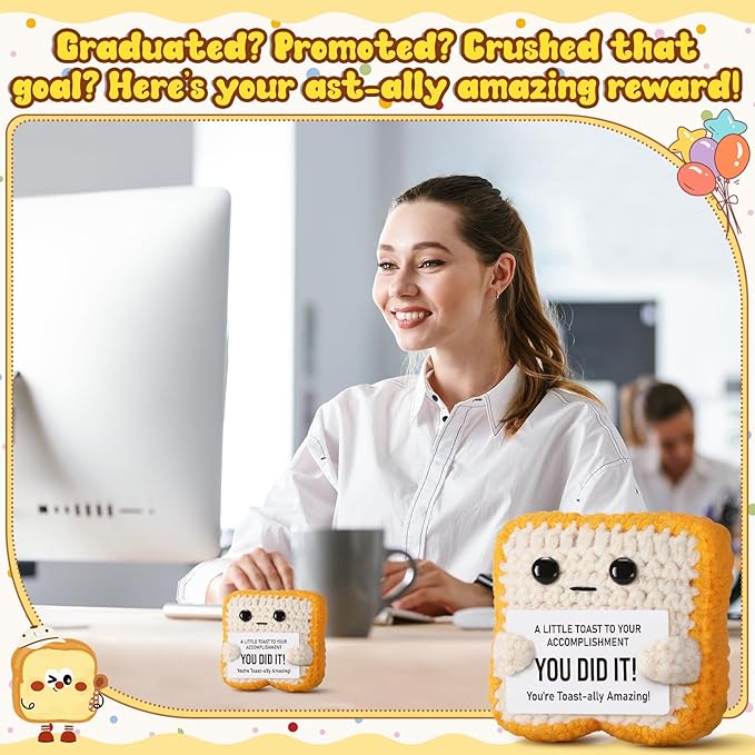 Crochet Toast Congratulations Gifts for Women - You Did It Card for Friends, Students, Coworkers, Teachers – Motivational College Highschool Graduation Decoration for Her Him
