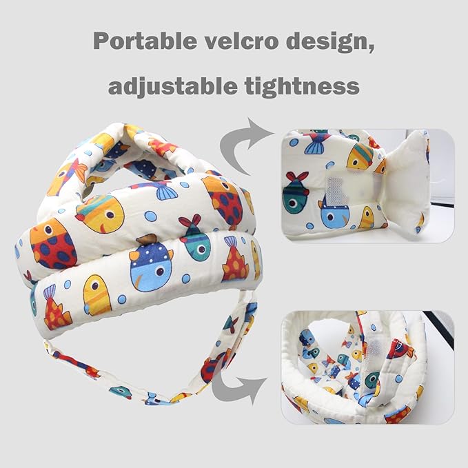 Baby Head Protector Baby Helmet for Crawling Walking, No Bumps Safety Head Adjustable Protective Cap for Walking, Playing (Fish)