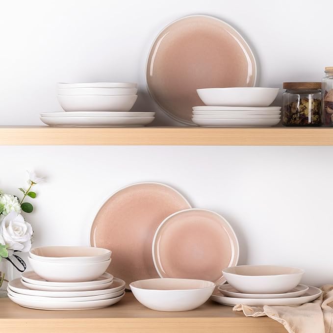 AmorArc Ceramic Dinnerware Sets,Handmade Reactive Glaze Stoneware Plates and Bowls Sets,Highly Scratch Resistant | Dishwasher & Microwave Safe Dishes Set,Service for 6 (18pc)