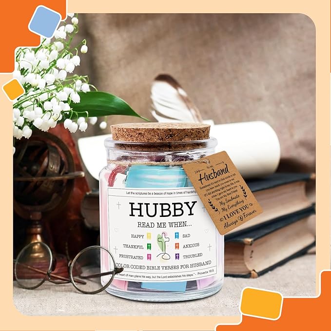 NewEleven Gifts For Husband - Christian Gifts For Him, Husbands - Gift for Husband from Wife Birthday - Meaningful Presents For Hubby From Wife, Her - Bible Verse Jar
