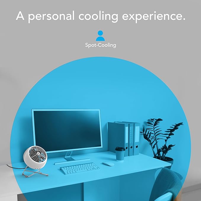 Vornado VFAN™ Mini Modern Personal Desk Fan with 2-Speed Control, Adjustable Tilt, Quiet Metal Air Circulator for Office, Bedroom, Dorm, Compact Desktop Cooling Device, Ice White