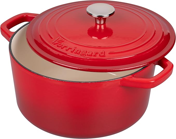 VORRINGARD Enameled Cast Iron Dutch Oven Pot with Lid, for Bread Baking, Round Bread Oven- include Sourdough Bread Baking Supplies Set, 4.5QT, Red