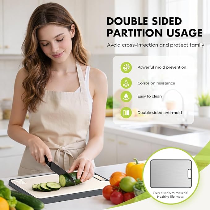 Sumzzz Titanium Cutting Board for Kitchen, Cutting Board Double Sided Food Grade, Pure Titanium/PP, Easy to Clean Large Size 16”×10”