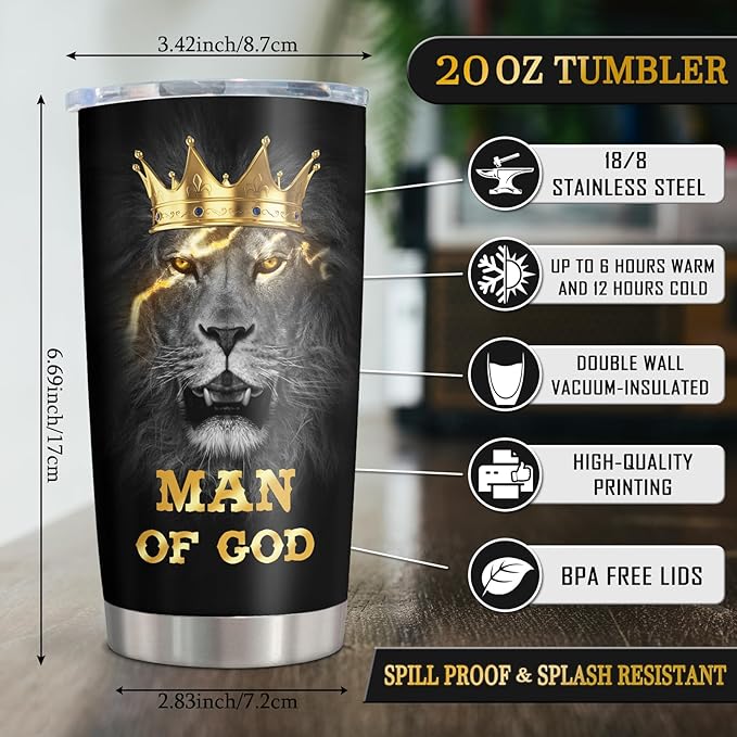 Muilzon Christian Gifts for Men Tumbler 20oz - Baptism/First Confirmation/Communion Gifts for Boys Coffee Cup - Religious Catholic Inspirational Birthday Gift for Men - Man of God Bible Verse Cup