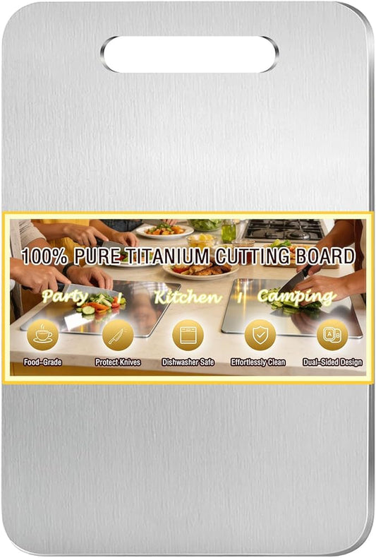 100% Pure Titanium Cutting Board, Titanium Cutting Boards for Kitchen Dishwasher Safe, Food-Grade Metal Meat Chopping Board Mat for Cooking Tasks and Outdoor Charcuterie Party (L, 13.38”×9.25”)