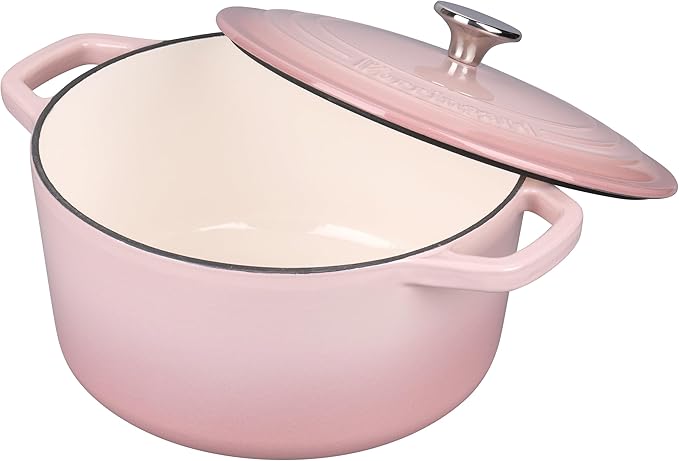 VORRINGARD Enameled Cast Iron Dutch Oven Pot with Lid, for Bread Baking, Round Bread Oven- include Sourdough Bread Baking Supplies Set, 6QT, Pink