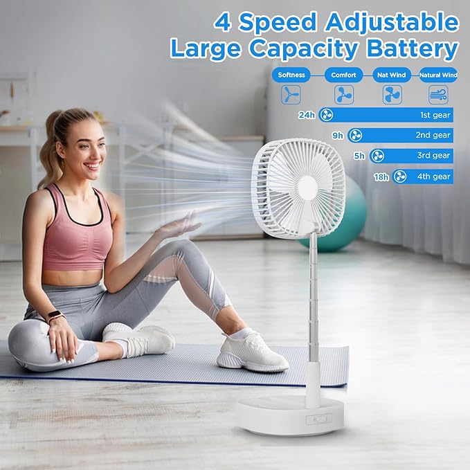 Magesh Portable Oscillating Pedestal Fan＆Remote, 120° Rotation, 3-In-1 Foldaway/Standing/Desk Fan, Anti-Slip 7200Mah Rechargeable, Telescopic 4 Speed Quiet Timer Fan Home Outdoor Travel (Gray)