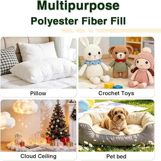 Jecqbor 2.5lb/40oz Premium Polyfill Stuffing, Fluffy Polyester Fiber Fill, Machine-Washable Pillow Stuffing for Pillows, Crochet Toys, Stuffed Animals, Couch Cushions, Cloud Decorations & DIY Crafts