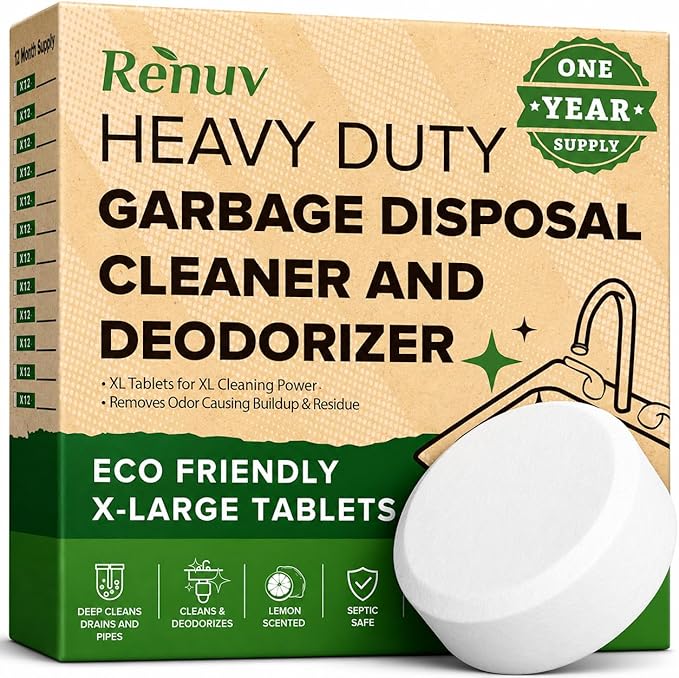 Renuv® Dishwasher Cleaner + Garbage Disposal Cleaner - Heavy Duty Kitchen Appliance Deep Cleaning, Descaling and Deodorizing, (12 Tablets of each)