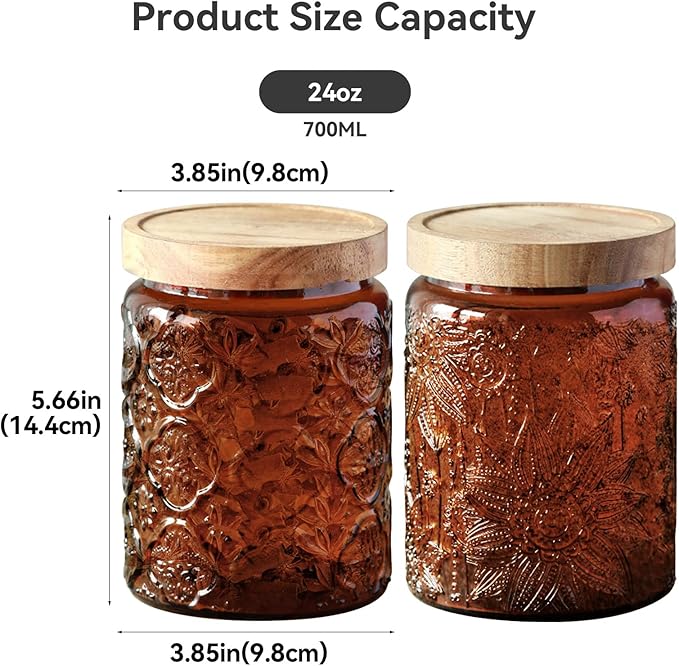 Glass Jar with Lid, Vintage Glass Storage Jars with Airtight Lid Coffee Canister Sugar Container for Kitchen Counter Pantry, Flour, Candy, Tea, Coffee Beans, Oats (Begonia Sunflower Brown)