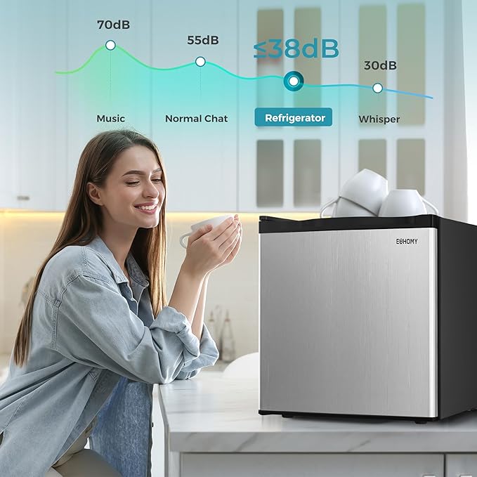 EUHOMY 1.7 Cu.Ft Mini Fridge, Reversible Single Door Compact Refrigerator, Adjustable Thermostat, Energy Saving, Mini Fridge for Bedroom, Office, Dorm, Silver