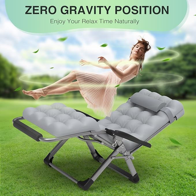 Suteck Zero Gravity Chair, 26In Lounge Chair w/Removable Cushion & Headrest, Reclining Camping Chair w/Upgraded Lock, Large Cup Holder and Footrest, Reclining Patio Chairs Recliner for Indoor Outdoor
