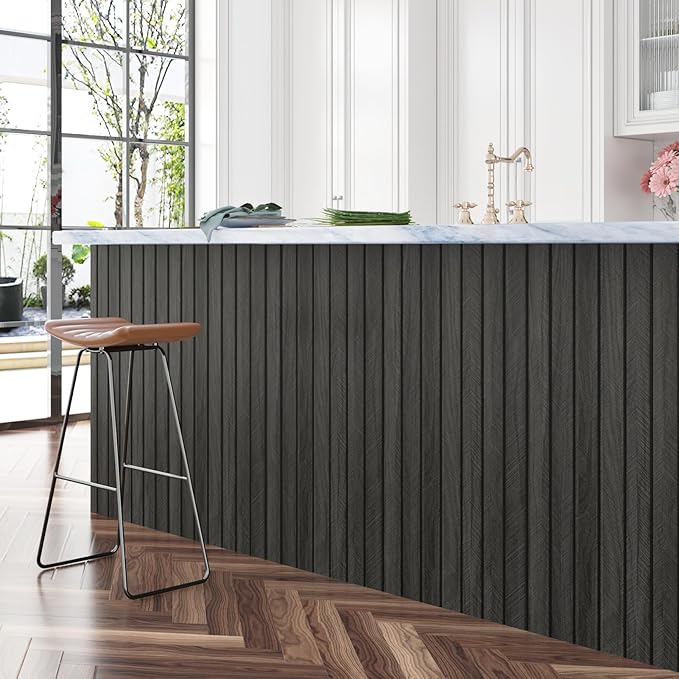 Grey/Black 3D Wood Panels for Wall Decor 197"x11.8" Peel and Stick Faux Wood Wall Panel Self Adhesive Soundproof Wooden Slats Paneling Wallpaper for Living Room Bedroom Office Work Shop