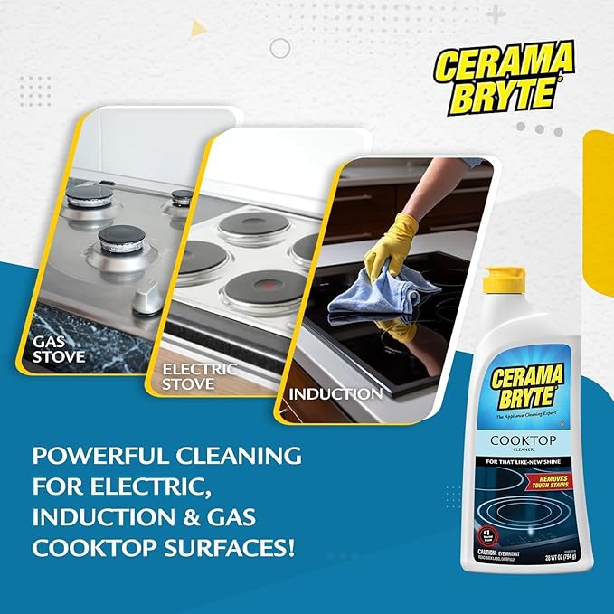 Cerama Bryte Removes Tough Stains Cooktop and Stove Top Cleaner for Glass - Ceramic Surfaces, 1-28 oz