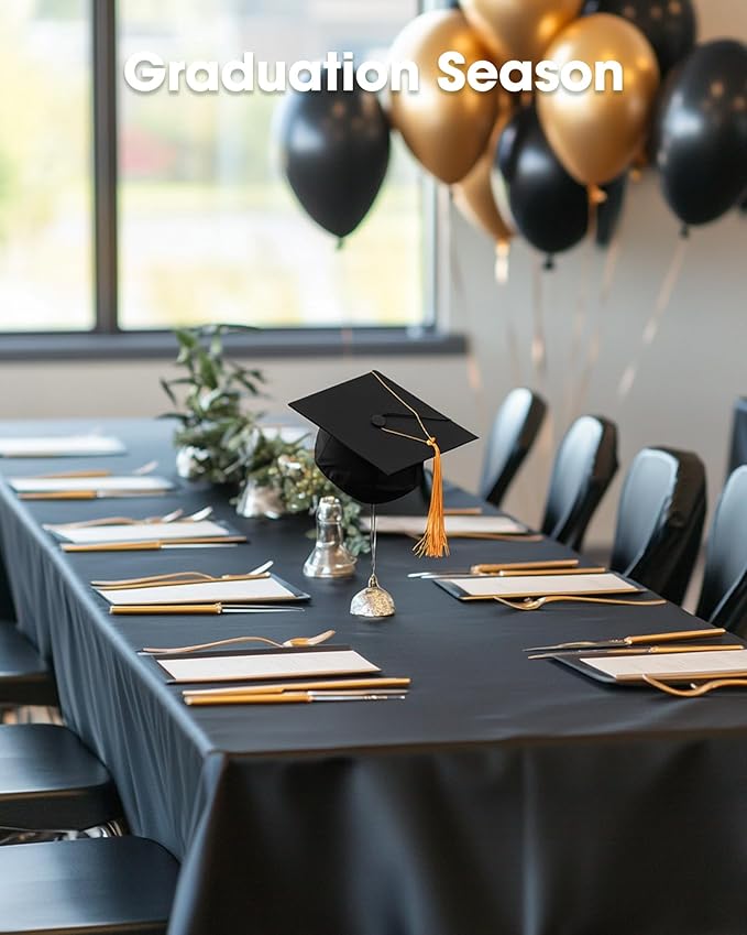 Pureegg Plastic Table Cloth Disposable 20 Pack, 54 x 108 Inch Table Cloths, Graduation Decorations Class of 2025, Graduation Party Tablecloths, Rectangle, Plastic Cover, Leakproof & Sturdy, Black