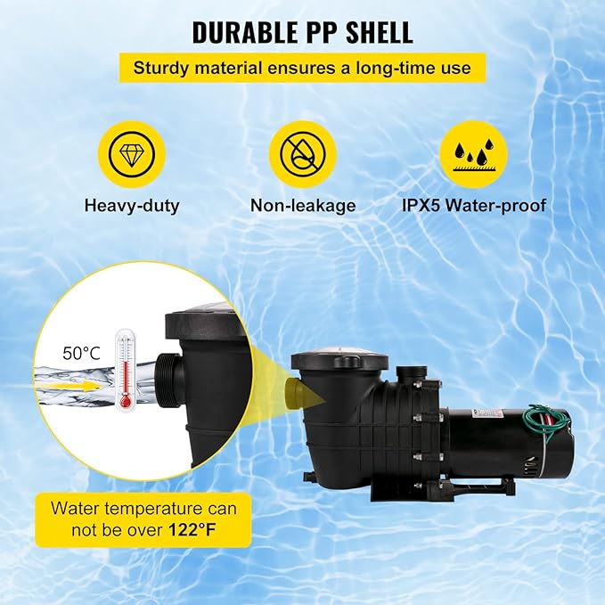 VEVOR 1HP Swimming Pool Pump, Dual Voltage 110V/220V, Circulates 5544GPH for Efficient Water Movement Above Pools, Includes Strainer Basket & Two 1-1/2'' NPT Connectors