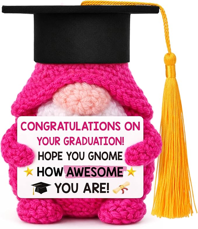 Graduation Gifts Her Women - Class of 2026 Funny Handmade Crochet Gnome Gift for Pre K Prek Kindergarten Preschool Grade Middle High School College Graduate for Him Girls Boys