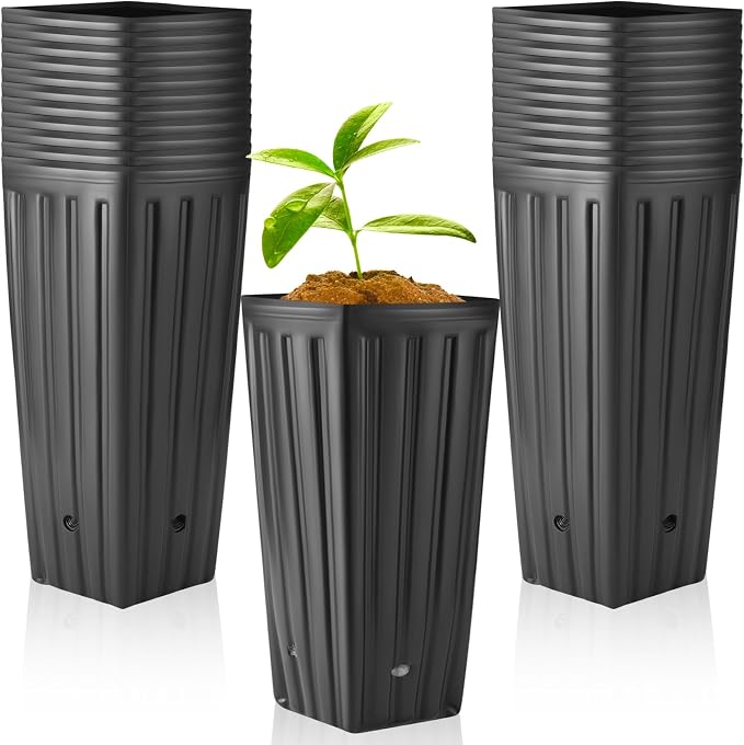 Nuenen 100 Pcs Tall Pot Plastic Deep Plant Nursery Pots Black Seedling Flower Plant Container with Drainage Holes for Indoor Outdoor Gardening (9.8" H X 4.7" W)