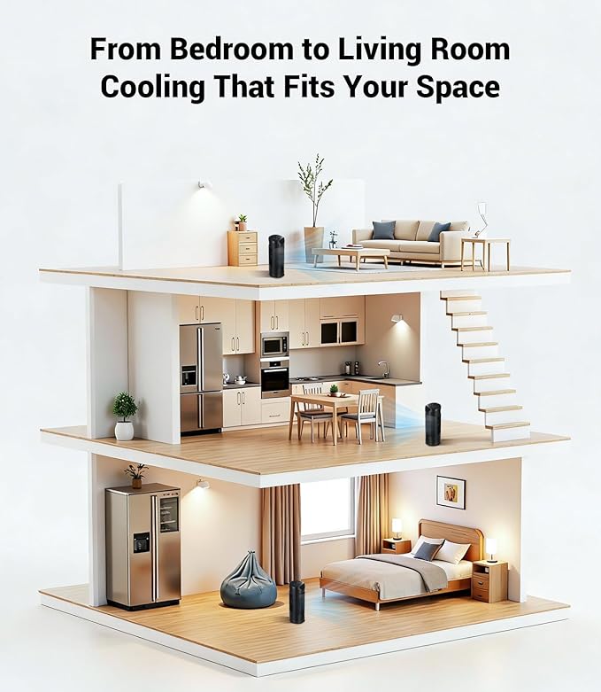 Personal Tower Fan for Bedroom with Remote, Portable Desk Table Fan，4 Speeds Cooling Standing Fan with 12H Timer, 60° & 110° Oscillating Floor Tower Fans That Blows Cold Air for Bedroom Office,Black