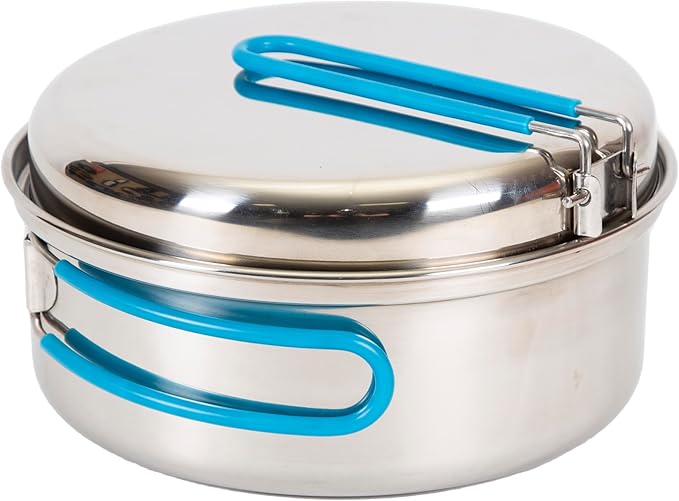 Stansport Stainless Steel Camping Cookware Set – Durable Nesting Mess Kit for Backpacking, Hiking & Outdoor Cooking – Compact Portable Pot & Pan with Carry Bag – Multiple Sizes for Family to Solo Use