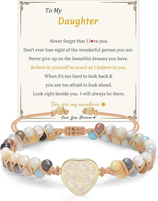 Mothers Day Gifts for Daughter Granddaughter, To My Mom Grandma Wife Girlfriend Sister Jasper Heart Bracelets Birthday Anniversary Christmas Stocking Stuffers Valentines Day Jewelry