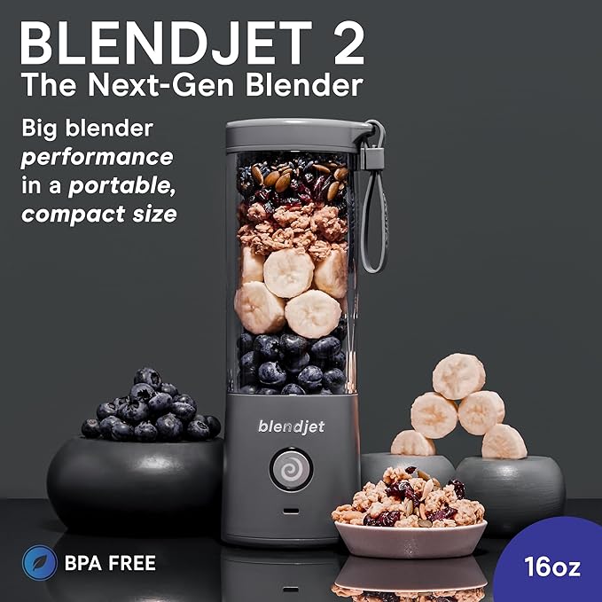 BlendJet 2 Portable Blender for Smoothies & Shakes - BlendJet Cordless Personal & Small Blender, USB-C Rechargeable & Self Cleaning - (Slate, 16 oz.)