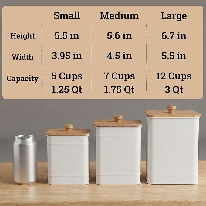 Kitchen Canisters for Countertop Set of 3 with Customizable Chalkboard Labels & Marker Pen - Big Iron Kitchen Canisters with Airtight Lids - White Canister Set - Flour and Sugar Containers Farmhouse
