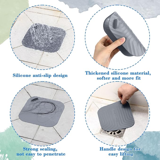 Yinkin 4 Pcs Shower Drain Cover Silicone Tub Stopper Floor Drain Cover Keep Bugs Out Sewer Anti-Odor Mat Deodorizing Plugs for Kitchen, Bathroom and Laundry (Gray)