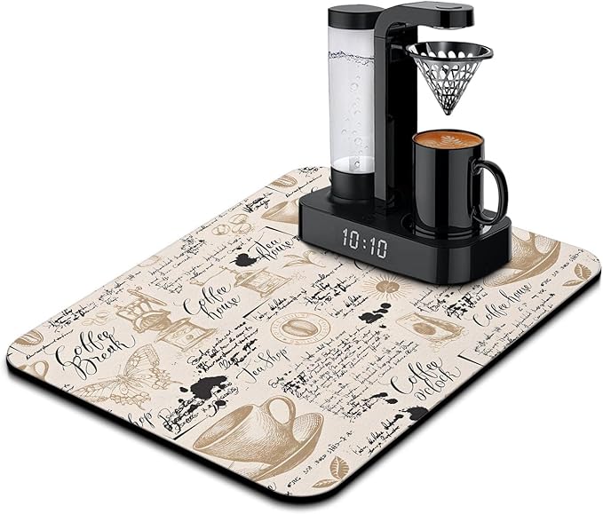 Coffee Bar Mat Accessories for Countertop Absorbent Hide Stain Rubber Backed Dish Drying Mats for Kitchen Counter Draining Pad Decor Gift(24x18in)