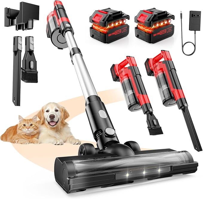 Cordless Vacuum Cleaner for Home, Pet Hair, 60KPa, Lightweight | 700W brushless motor, up to 70-min runtime, dual 8000mAh batteries, 2L dust cup, LED display, for carpet & hardwood floors