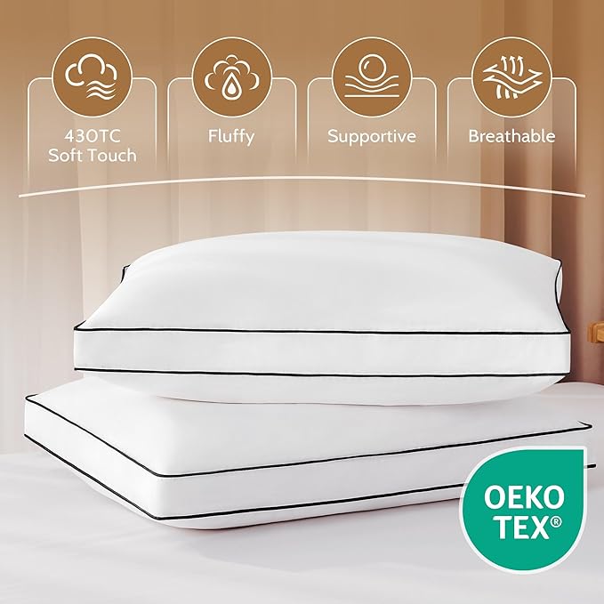 DOWNSTORIA Goose Feather Down Queen Bed Pillows 2 Pack, Luxury Hotel Collection Pillows Set of 2 with Gusset, Down Surrounded Pillow for Side and Back Sleepers, Gusseted Fluffy Pillows 20x30 in.