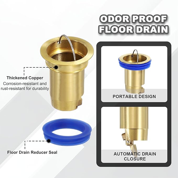 uxcell Odor Proof Floor Drain, 2" Brass Floor Drain Cover Shower Plug Drain Backflow Preventer Suitable for Pipes Tubes Bathroom Kitchen, Gold