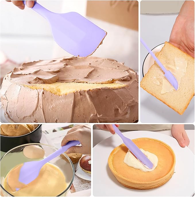 5 Piece Purple Silicone Spatula Set, Heat Resistant Rubber Spatulas Set, Silicone Kitchen Utensils Set Dishwasher Safe for Nonstick Cookware