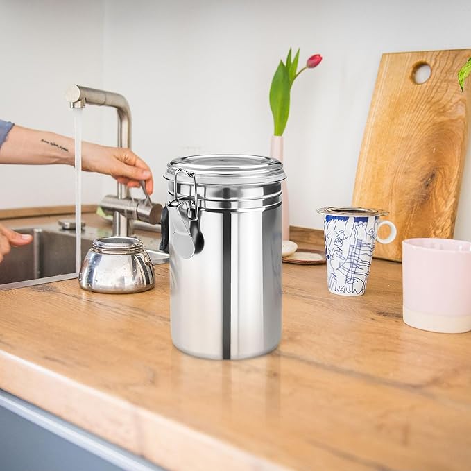 Stainless Steel Coffee Canisters with Airtight Lids, Metal Coffee Storage Container, Sealed Jars Organizers for Cereal Food Ground Beans Sugar Kitchen Tea Bar Rice Silver 41 OZ/1.2 L (Silver)