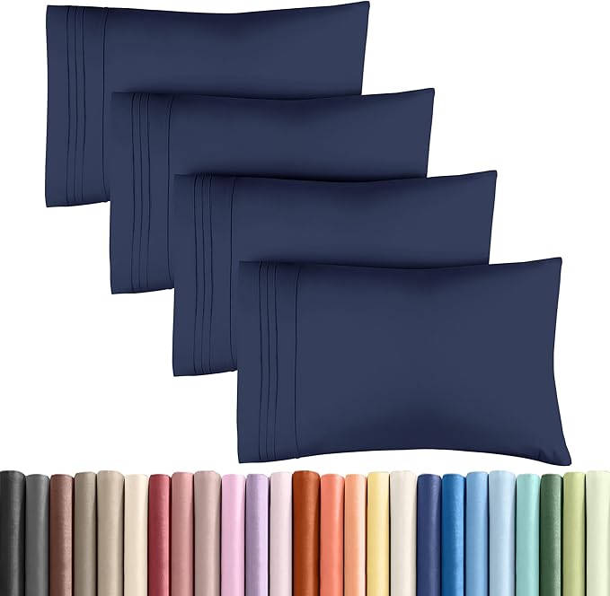 King Pillow Cases Set of 4 - Ultra Soft Hotel Quality Pillowcase Covers - Comfy, Cozy & Wrinkle Free - Shrinkage, Stain & Fade Resistant - Machine Washable Pillow Protectors - 4 Piece Set - Navy Blue