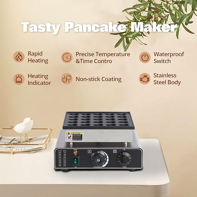 Mini Muffin Maker, 25 Hole/25 Heart, Stainless Steel, Electric, Non-Stick, 50-300C, Time Control, Silver, 850W, 110V