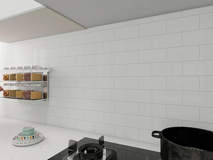 COLAMO Luxury 6"×12" Swatch Peel and Stick Backsplash,Glossy Pure White Backsplash for Kitchen Wall,Self Adhesive Faux Marble Tile, Stick on Accent Wall Brick Tile for Bedroom,RV,Laundry