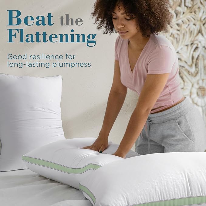 viewstar Bed Pillows Queen Sizes Set of 2, Hotel Quality Cooling Down Alternative Gusseted Pillows for Side, Back, or Stomach Sleepers, Green