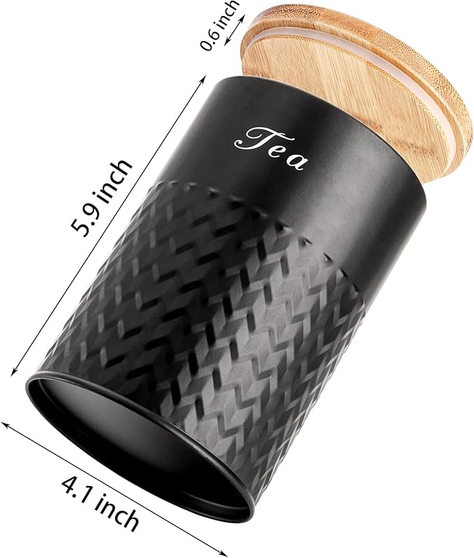 Bekith 3 Pack Kitchen Canisters with Bamboo Lids, Airtight Metal Canister Set, Food Storage Containers Jars for Coffee, Sugar, Tea, Flour, Rustic Kitchen Decor Containers, Black