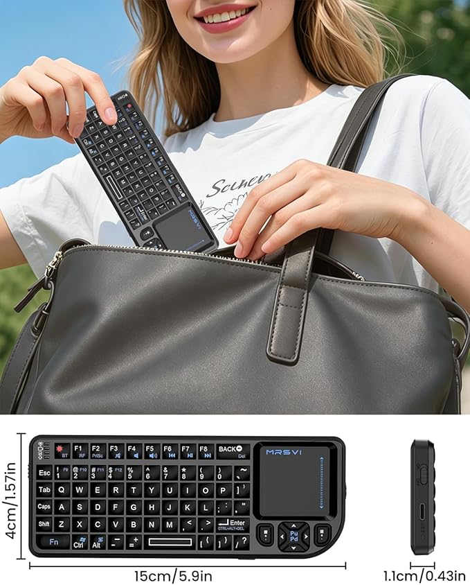 Mini Keyboard with touchpad, mini Bluetooth Keyboard, 2.4G Ultra-Thin Handheld Wireless Portable Keyboard, Suitable for PCs/Tablets/TVs/Smartphones, Ideal for Travel