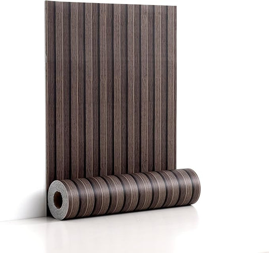 Peel and Stick PVC Slat Wall Panels, Wood Grain Self-Adhesive Soundproof Moisture-Resistant Paneling, 3D Faux Wood Panels for Bedroom Bathroom Walls & Ceilings 118"x15.75"(Dark Walnut,13Sq.ft)