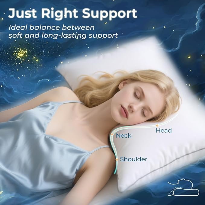 Sasttie Standard Pillow, Single Full Size Bed Pillow for Side, Back, and Stomach Sleepers - Down Alternative Plump Filling - Set of 1, Standard Size, 20x26 Inches