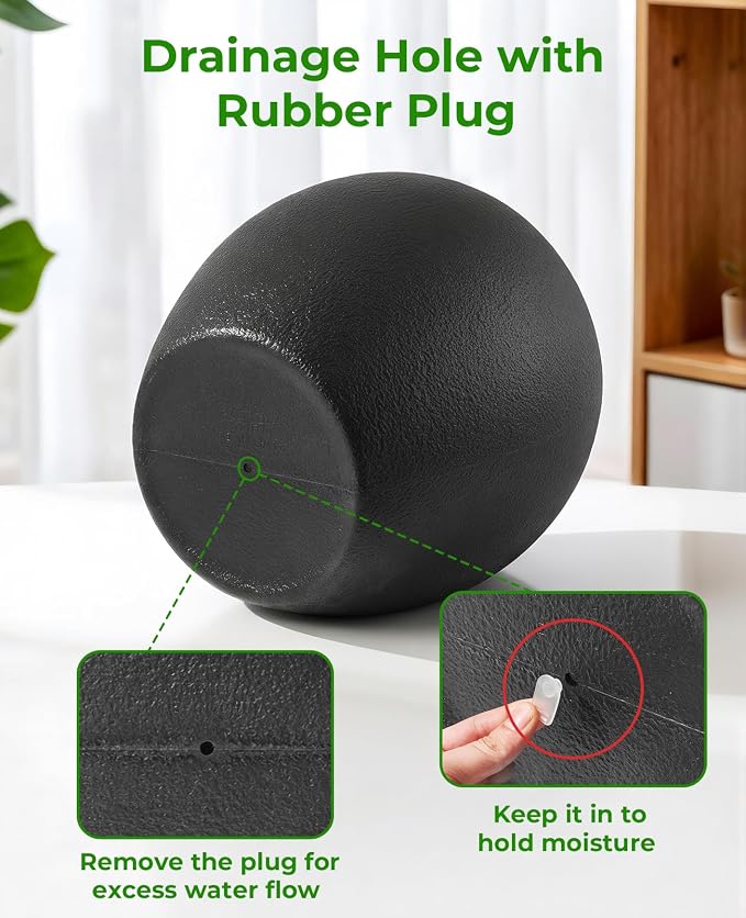 homenote Flower Pots 14.5/12/9.6 Inch,Large Plant Pots Indoor with Drainage,Plastic Pots for Plants,Garden Pots for Outdoor,Large Planters for Indoor Plants,Big Plastic Planter,Off-Black(3 Pcs)