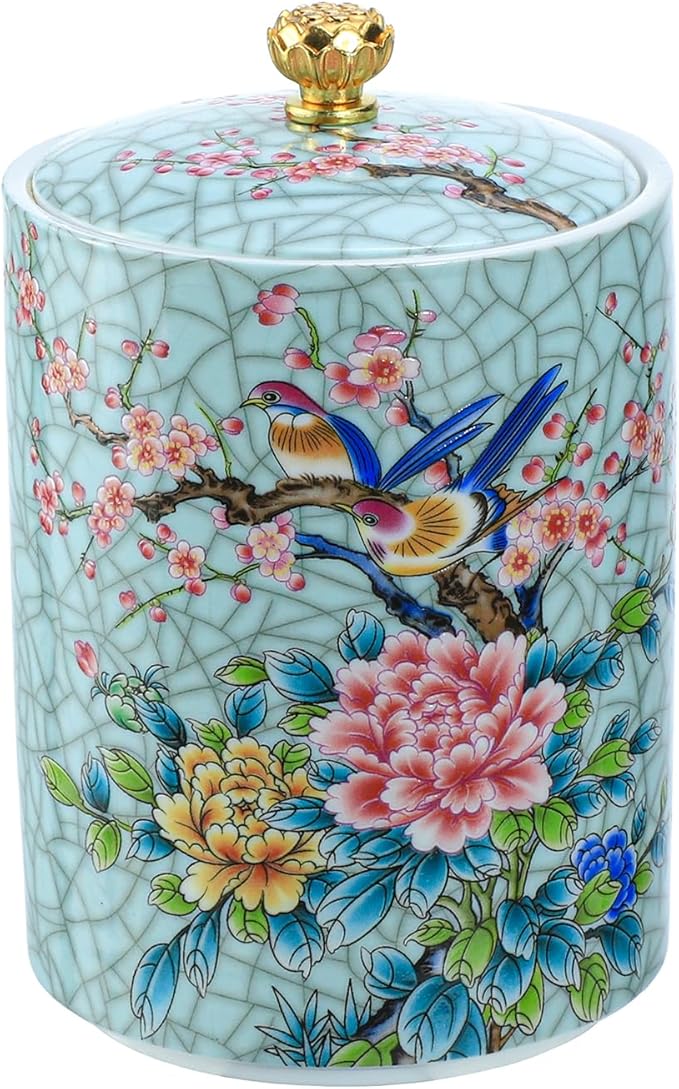Enamel Ceramic Tea Caddy Tea Canister Tea Storage Container Tins Jar with Airtight Lid Water-proof Tank for Tea, Coffee, Herb, Sugar, Spice, Nuts
